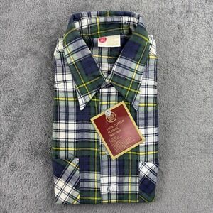 VTG Kings Road Shirt Mens Medium Green Blue Plaid Flannel Button Up Hong Kong